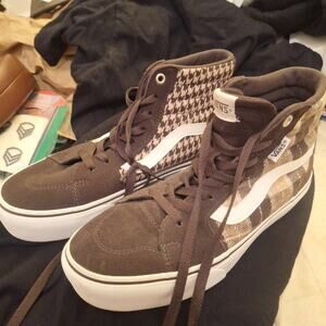 Vans Filmore High Top Brown Plaid/Houndstooth Women's Size 8.5 Lightly Worn